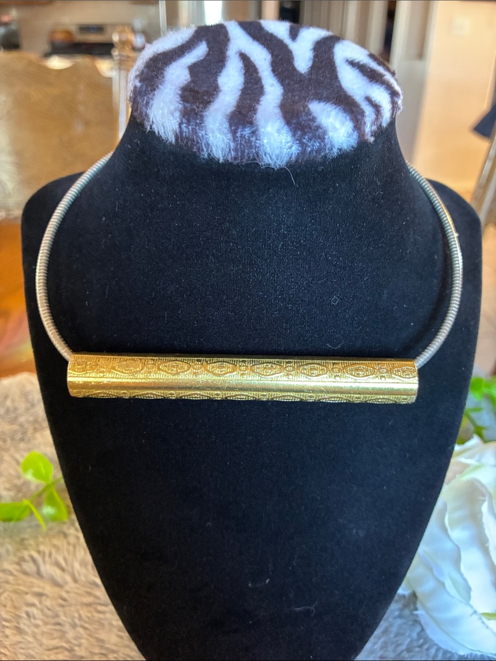 Gold-Tone Engraved Bar Necklace - Women's Jewelry